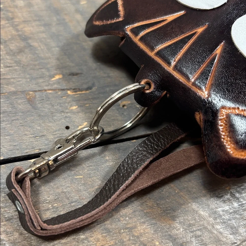 Brown Cat Face Leather Wristlet Bag